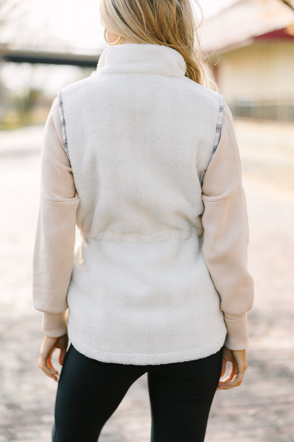 Frosted Glow High Neck Button Up Sherpa Vest (White) main image 0