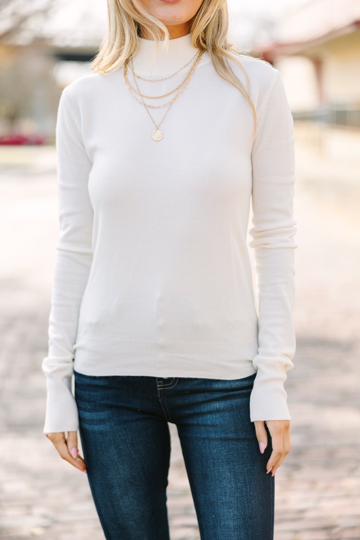 Talk Soon Ivory White Mock Neck Top – Shop the Mint