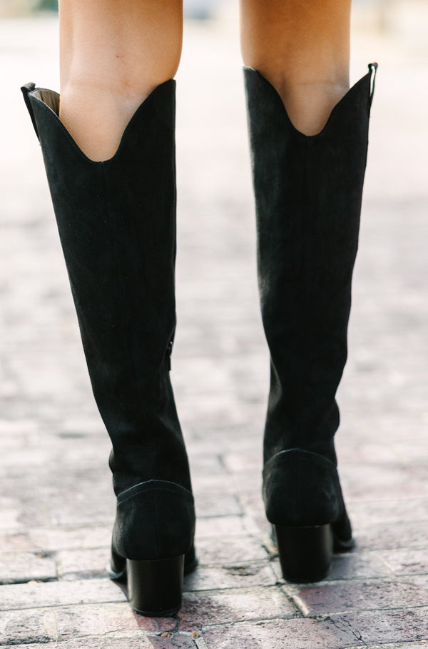 womens black suede dress boots Happy Place Black Western Suede Boots – Shop the Mint