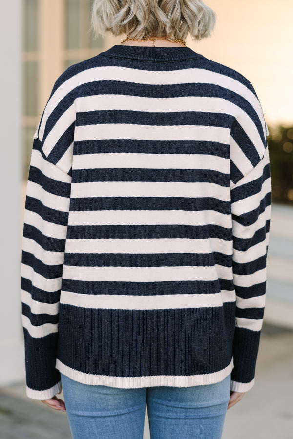 On The Way Up Navy Blue Striped Sweater