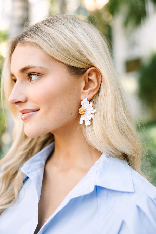 Romantically You White Half Flower Earrings
