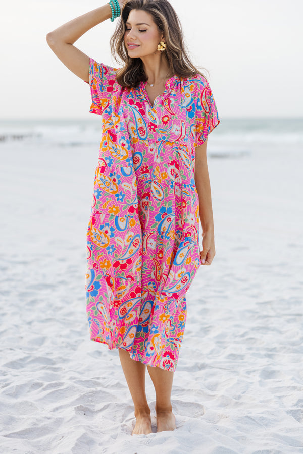 Dreaming Of You Hot Pink Floral Mid Dress