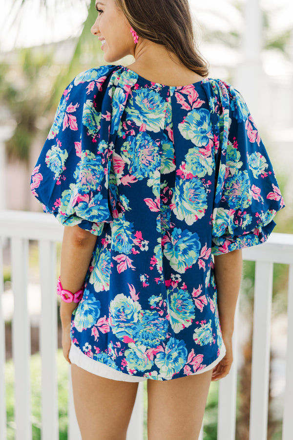 All For The Fun Navy Blue Floral Blouse