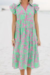 What You Need Sea Green Floral Midi Dress