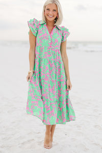 What You Need Sea Green Floral Midi Dress