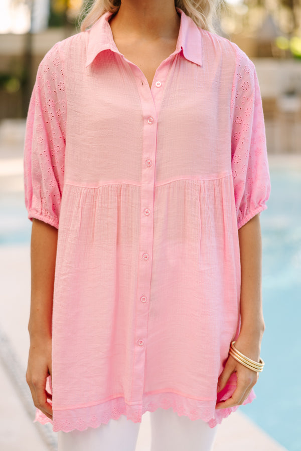 See You There Bubblegum Pink Eyelet Tunic