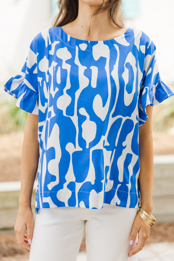 Can't Wait Sapphire Blue Abstract Blouse