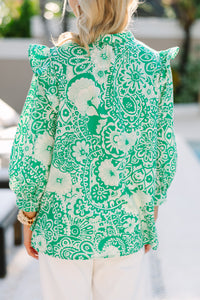 Keep It Up Green Floral Ruffled Blouse