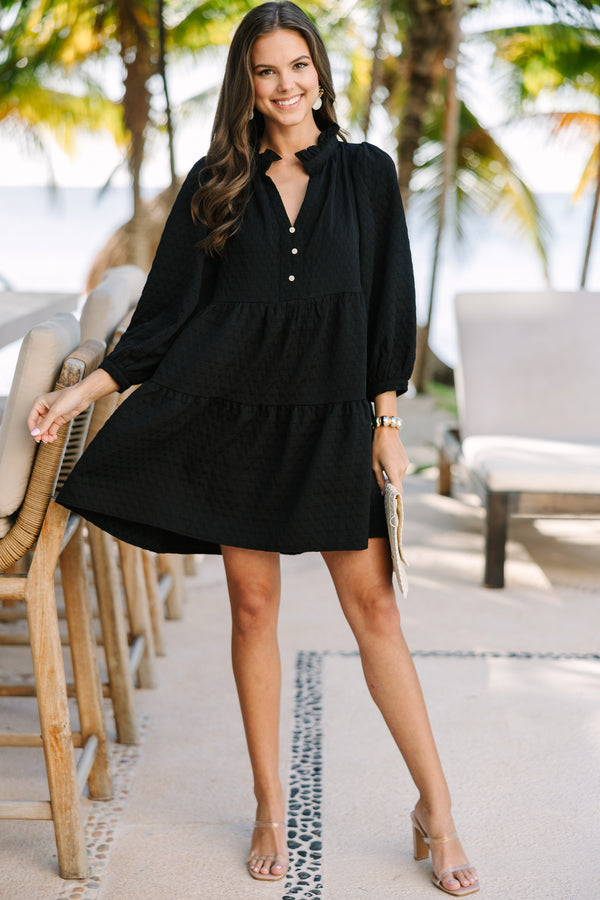 All Up To You Black Textured Dress
