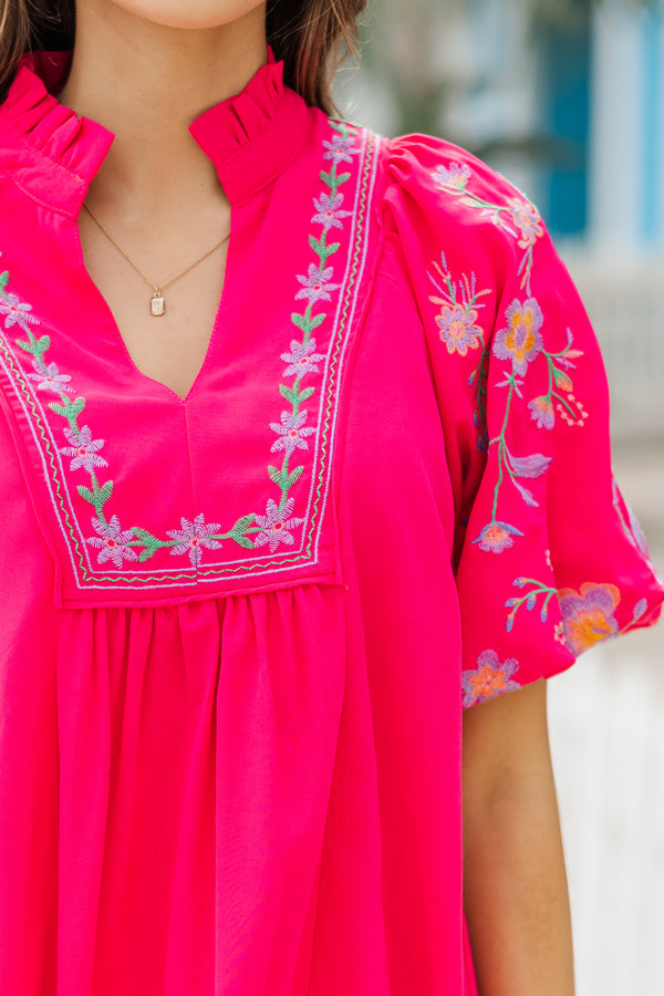 bright dresses, pink dresses, embroidered dresses, cute online boutique dresses