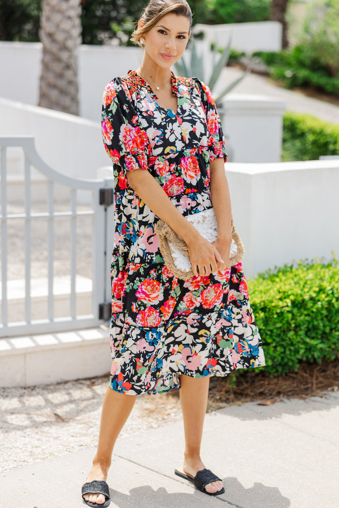 Just A Dream Black Floral Midi Dress – Shop the Mint