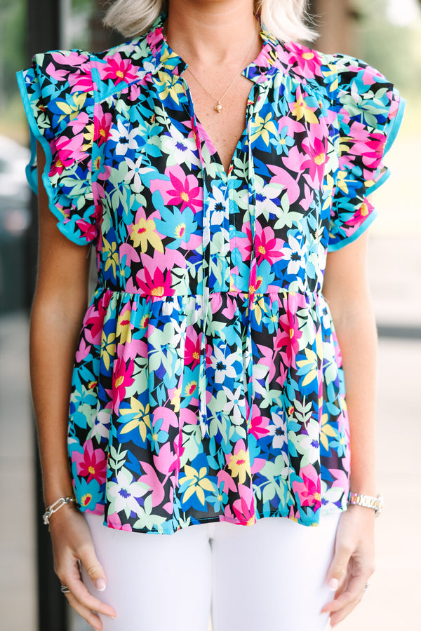 Looking For Joy Blue Ditsy Floral Blouse
