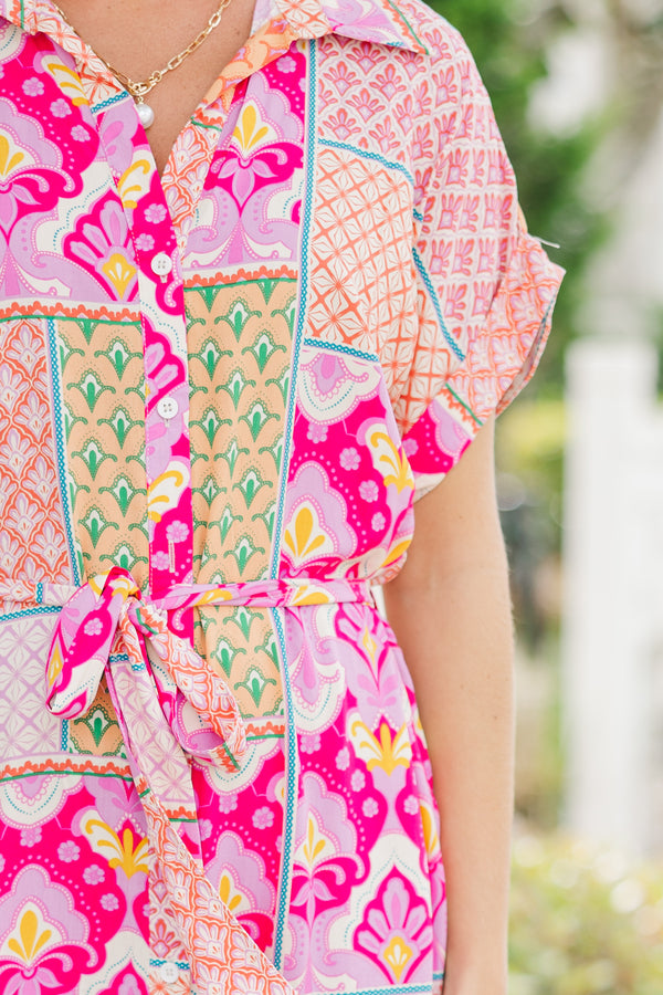 On Your Heart Pink Floral Midi Dress