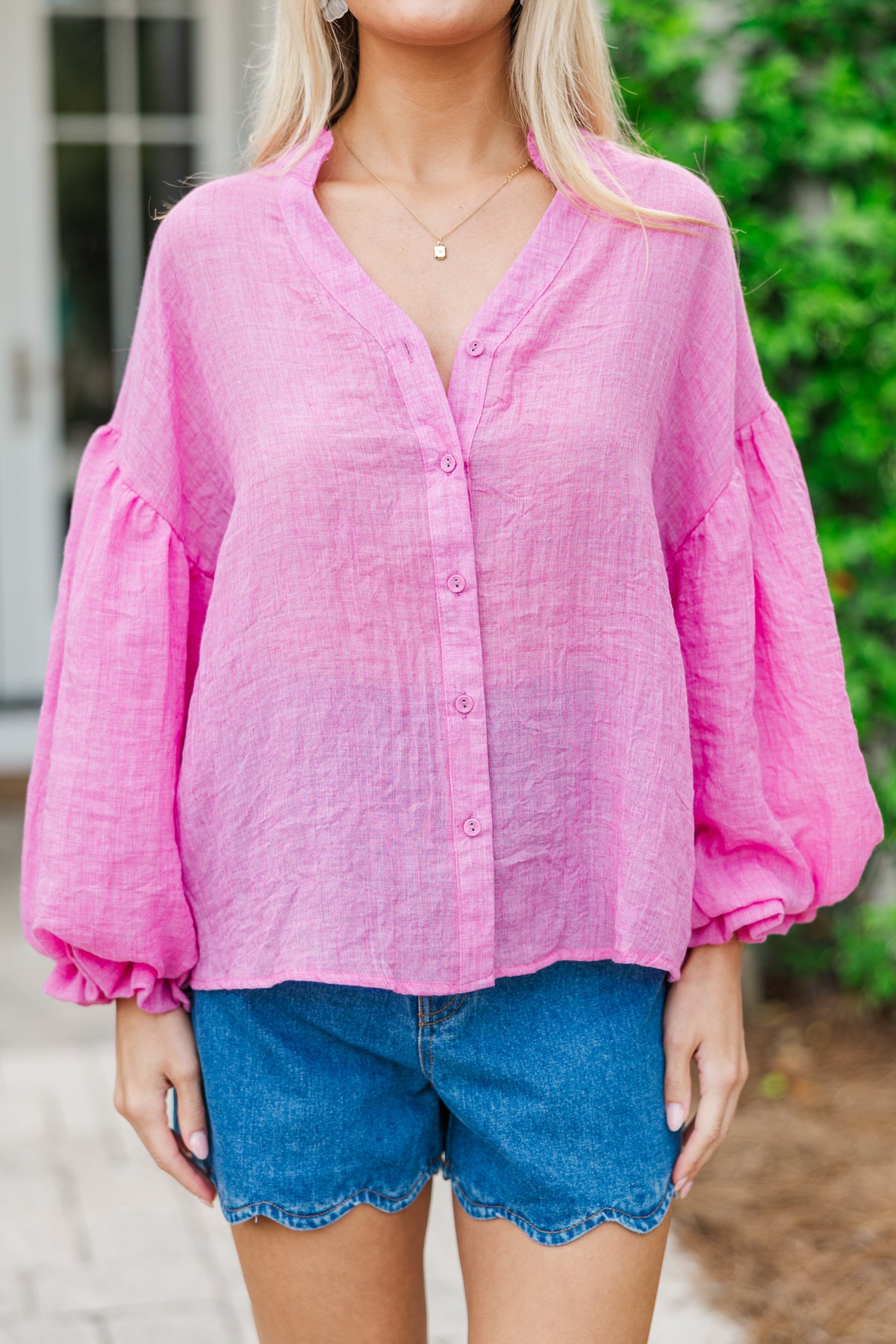 Lenora Glittering Sequin Short Bubble Sleeve Blouse