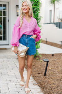 Now You Know Pink Bubble Sleeve Blouse