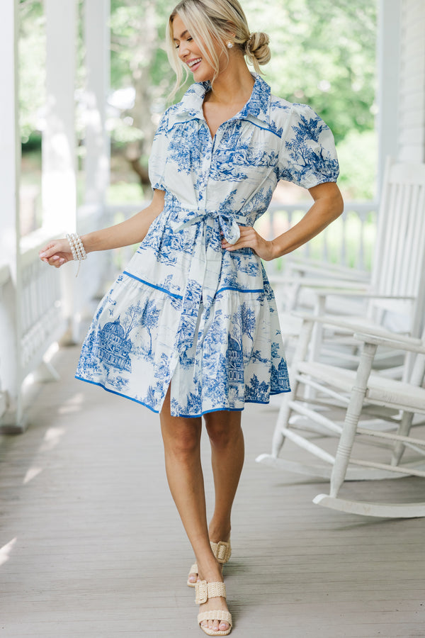 Natural Beauty White & Blue Toile Dress