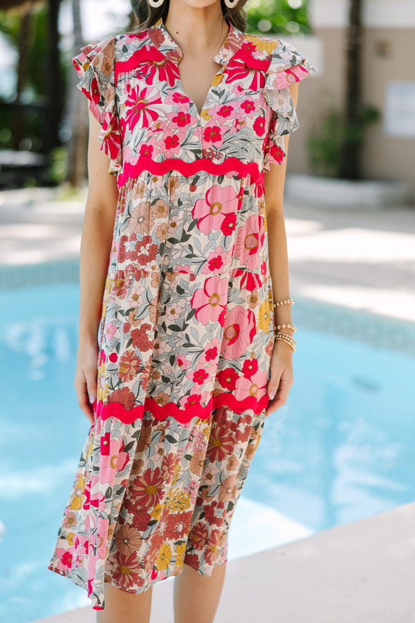 Open Your Heart Rose Pink Floral Midi Dress Shop the Mint Open Your Heart Rose Pink Floral Midi Dress Shop the Mint