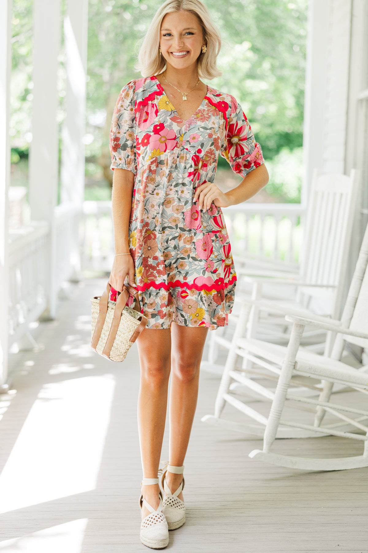 Need To Know Pink Floral Rickrack Dress – Shop the Mint