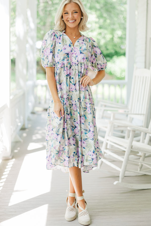 lilac purple floral dress Lilac Purple Striped & Floral Mini Casual Summer Dress Lilac Floral / Medium