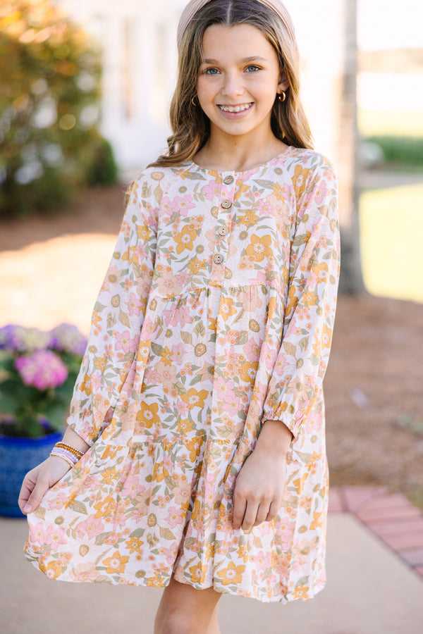 Girls: Get Moving Mustard Yellow Floral Dress Shop the Mint Girls: Get Moving Mustard Yellow Floral Dress Shop the Mint