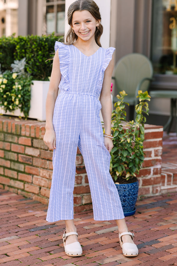 Girls: All For Love Blue Checkered Jumpsuit – Shop the Mint