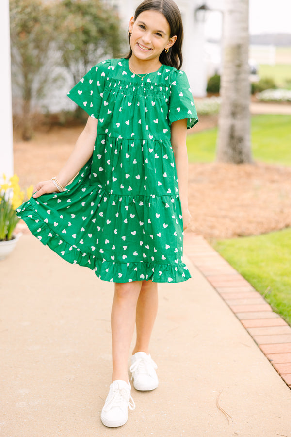 Girls: Lucky In Love Green Heart Print Dress Shop the Mint Girls: Lucky In Love Green Heart Print Dress Shop the Mint