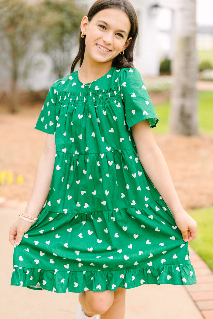 Girls: Lucky In Love Green Heart Print Dress  Shop the Mint