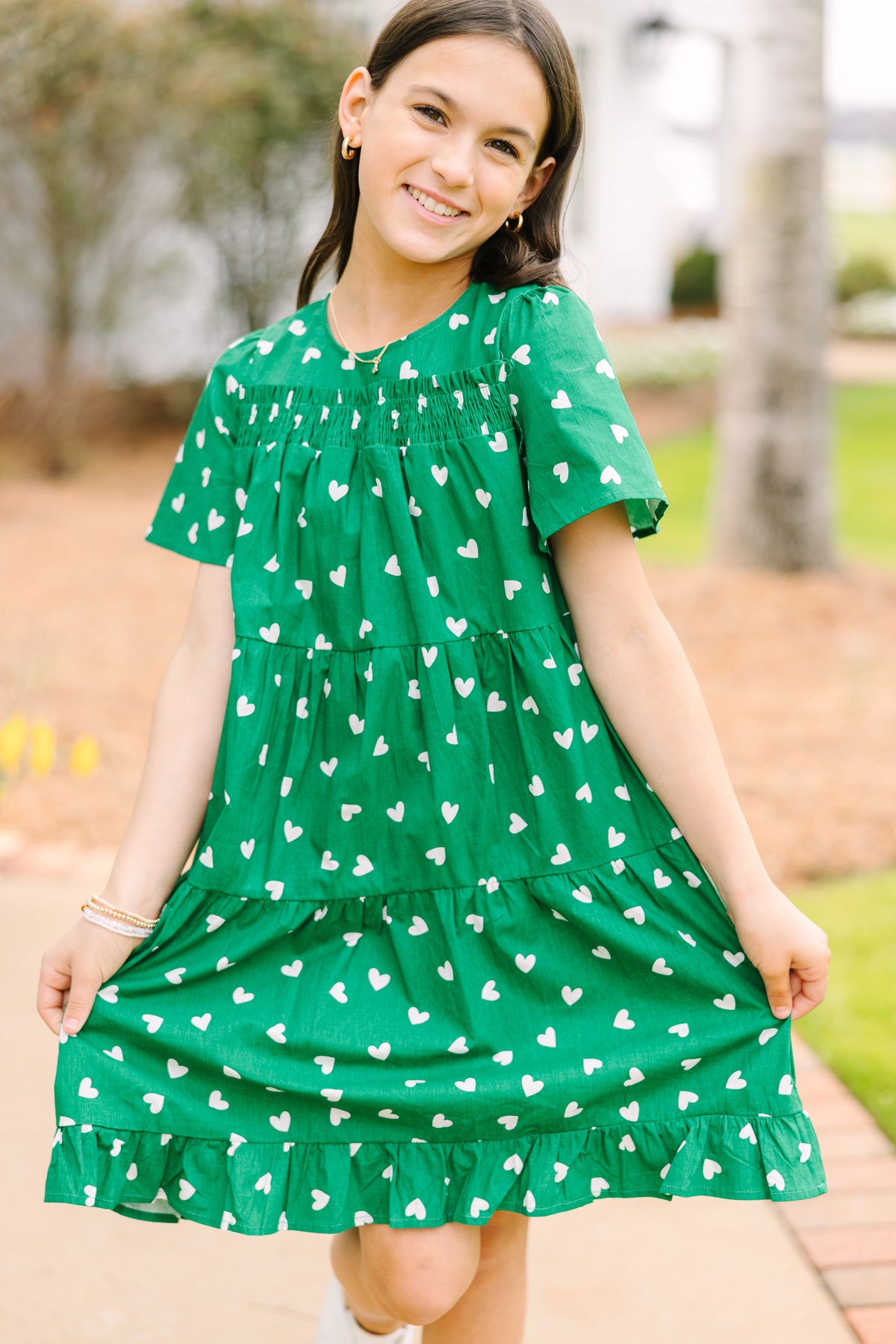 Girls: Lucky In Love Green Heart Print Dress Shop the Mint Girls: Lucky In Love Green Heart Print Dress Shop the Mint