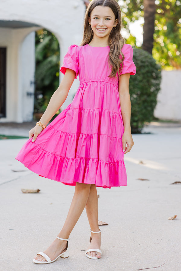 Pink tiered gown, size 4,5, and 6