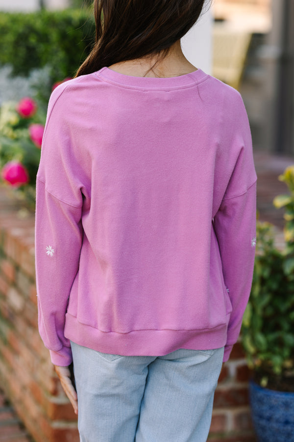 Girls: See You Later Pink Flroal Embroidered Pullover