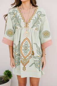Just My Type Mint Green Floral Embroidery Babydoll Dress