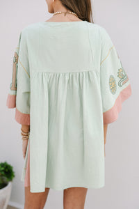 Just My Type Mint Green Floral Embroidery Babydoll Dress