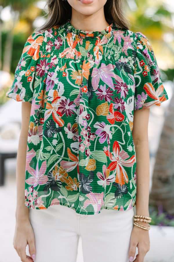 All In The Plans Green Floral Blouse