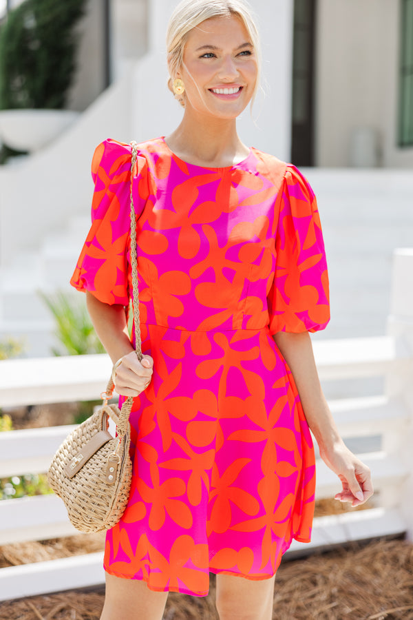 bright pink floral dress Amarra 89048 - Short Chiffon Sheath Dress