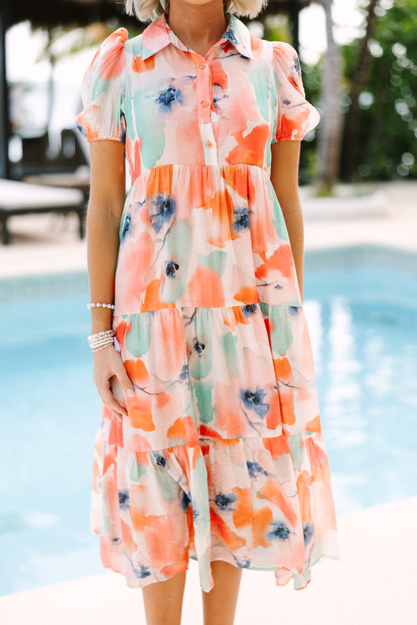 Need You More Green Abstract Floral Midi Dress