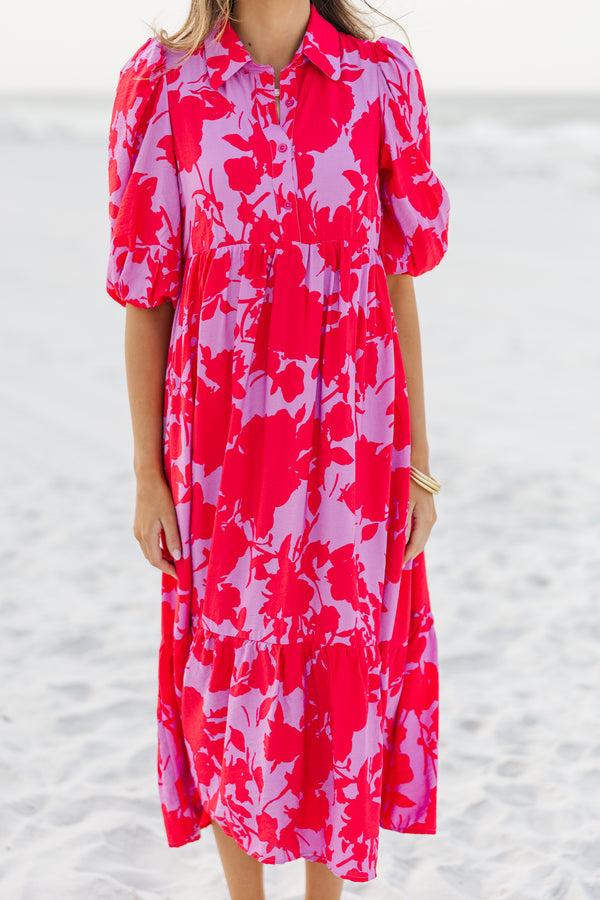 Here For A Good Time Red Floral Midi Dress