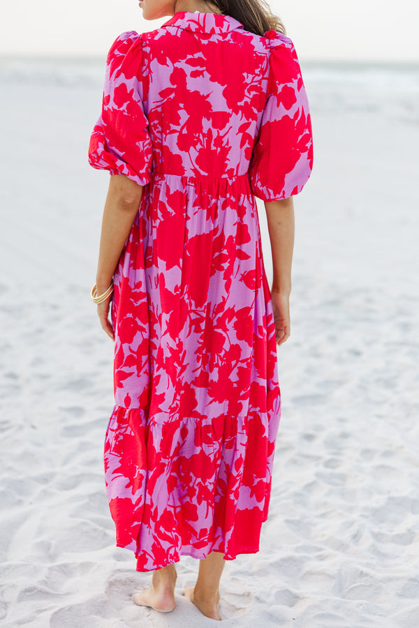 Here For A Good Time Red Floral Midi Dress