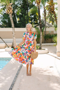 Go Your Own Way Pink Floral Midi Dress