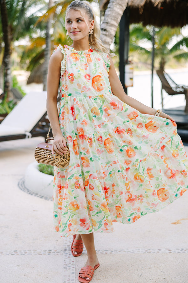 beautiful midi dresses Just A Dream Orange Floral Midi Dress – Shop the Mint