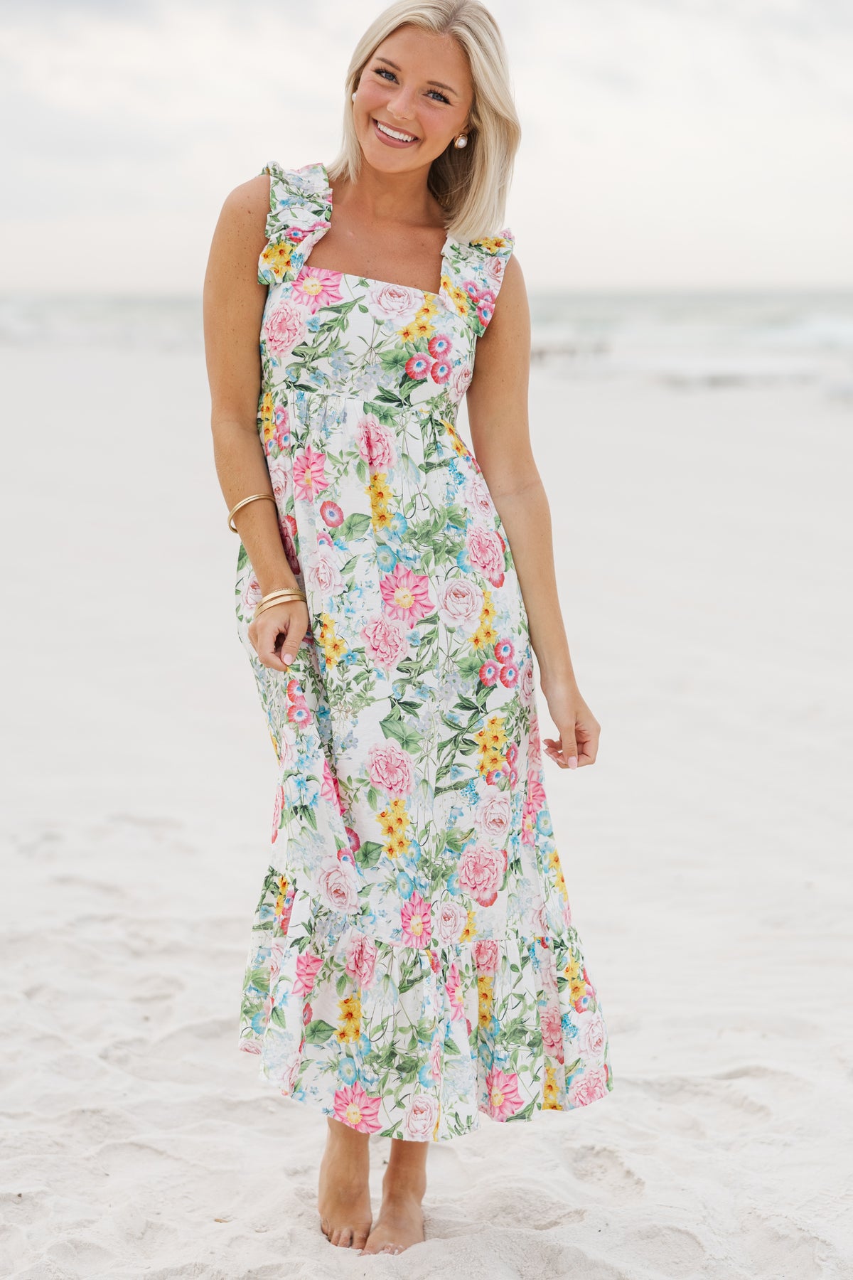 Emmie Floral Brunch Day Dress White