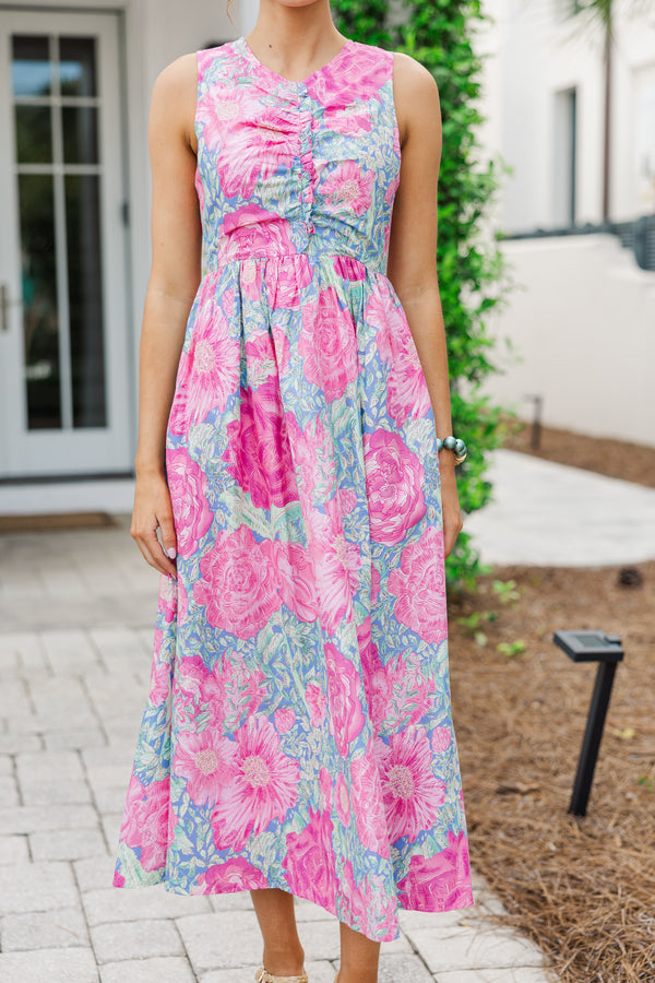 All Together Now Pink Floral Midi Dress