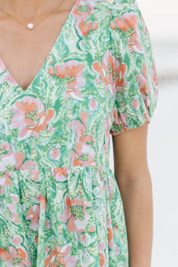 See You Soon Green Ditsy Floral Midi Dress