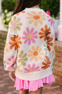 Girls: Feeling Inspired Cream White Floral Sweater