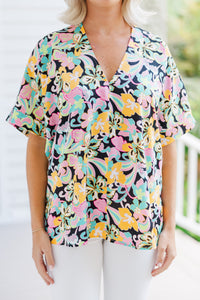Easily Accepted Black Pastel Floral Top