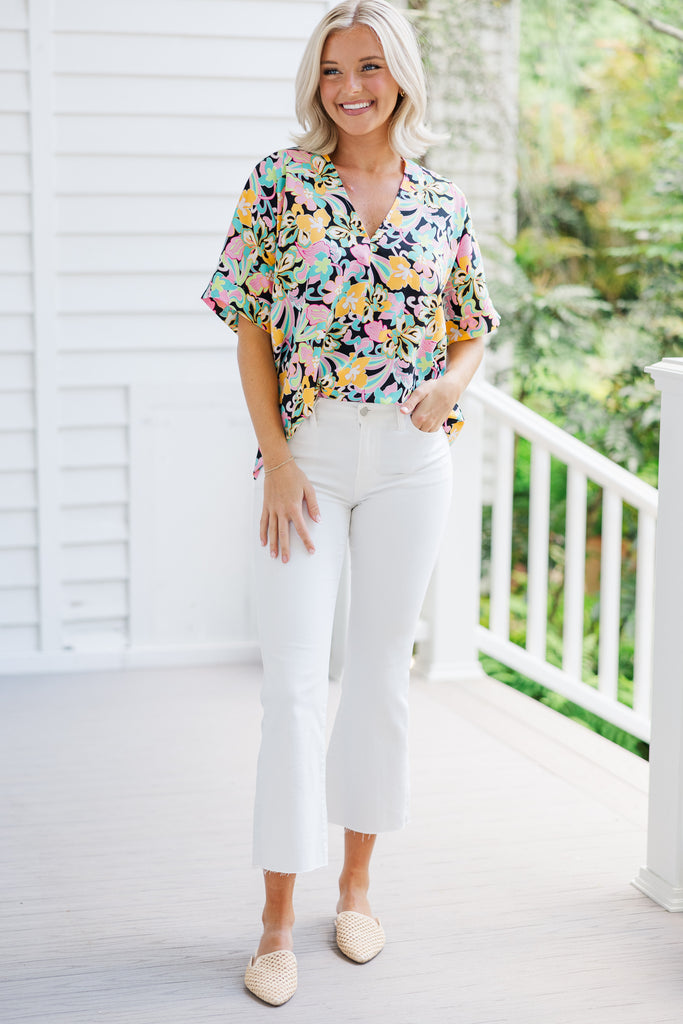 Easily Accepted Black Pastel Floral Top – Shop the Mint