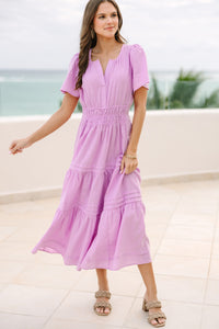 It's In The Air Lavender Purple Tiered Midi Dress