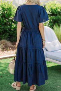 It's In The Air Navy Blue Tiered Midi Dress