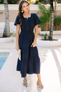 It's In The Air Navy Blue Tiered Midi Dress