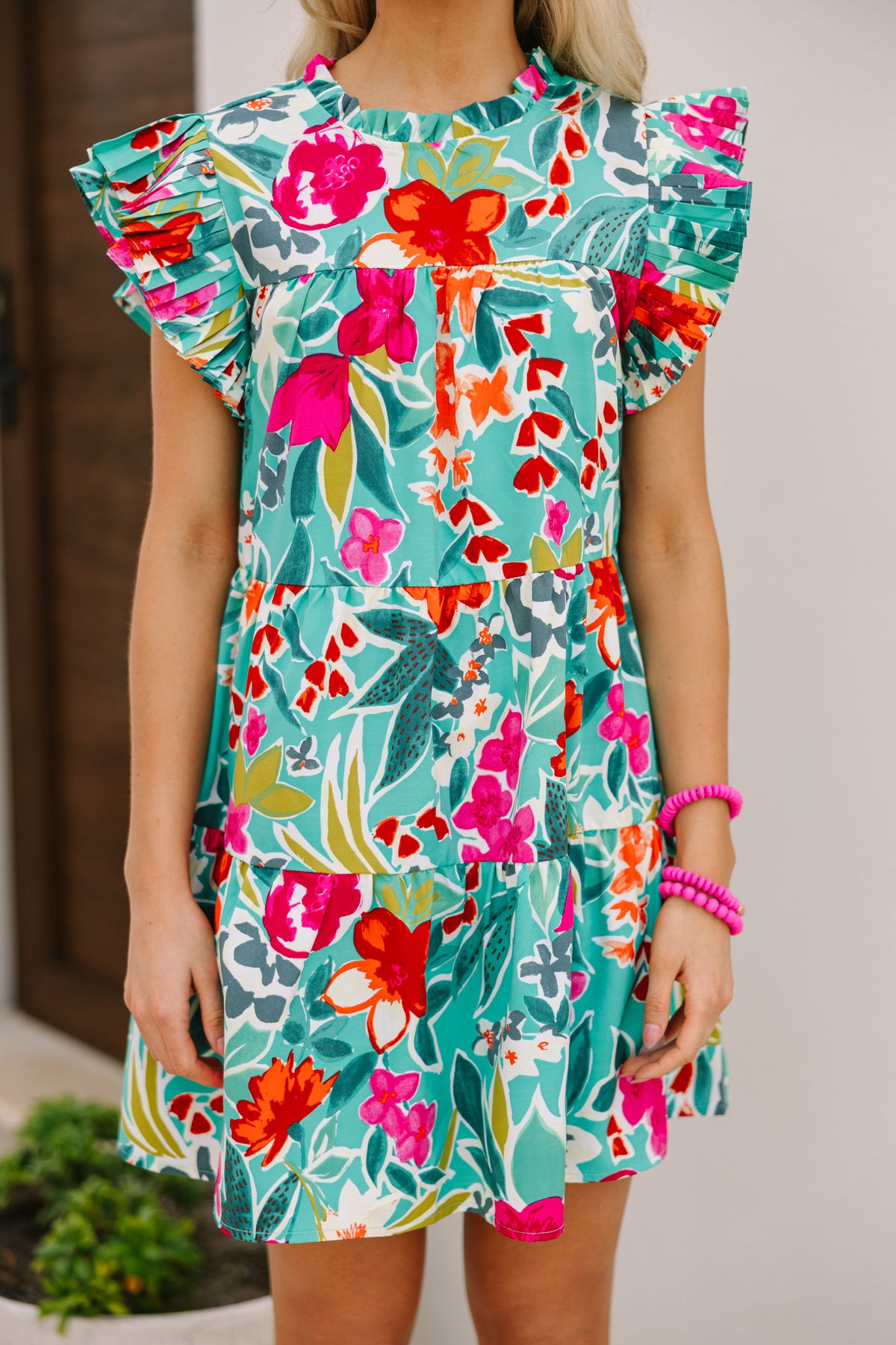Green/Blue Floral Babydoll Dress