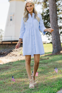 Always The One Blue Striped Shirt Dress